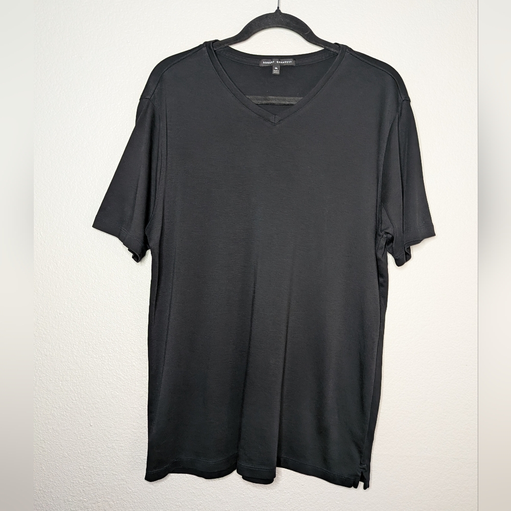 Robert Barakett Black Minimalist V-Neck Pima Cotton Basic Georgia V Tee XL